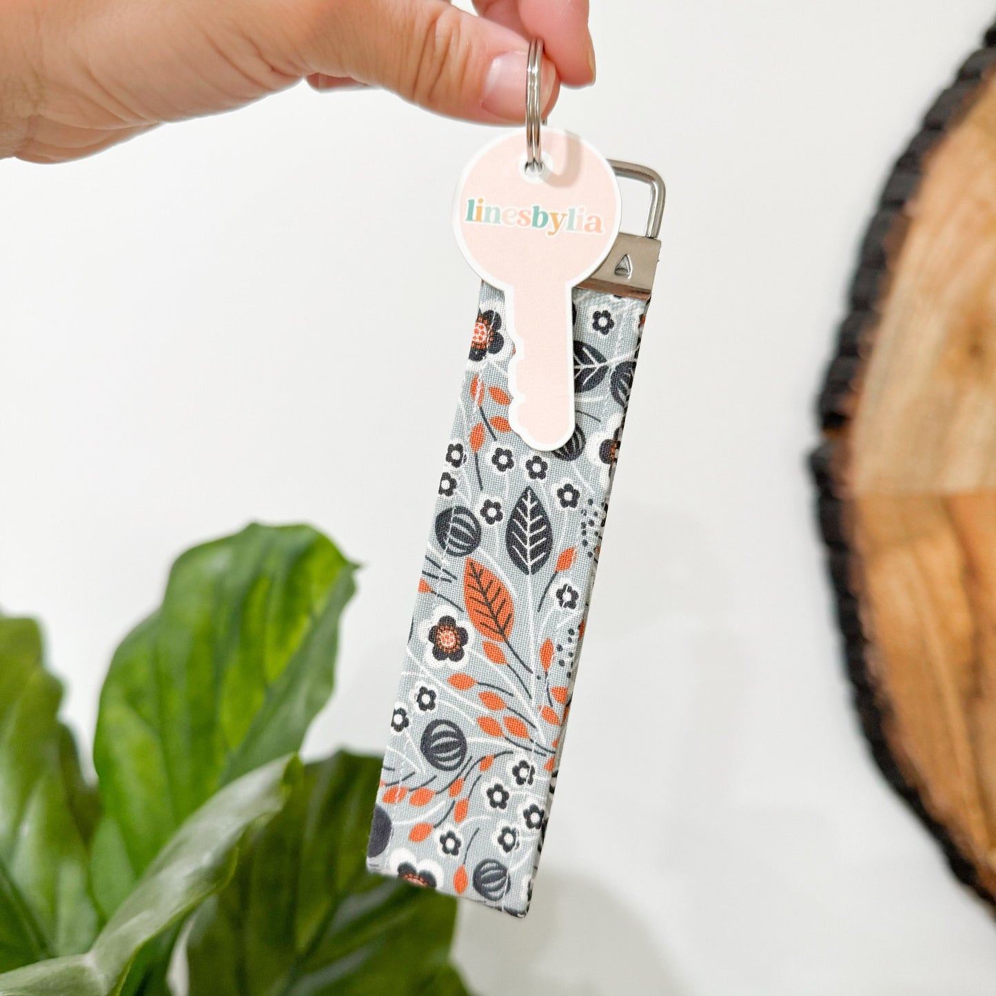 Blue & Orange Floral Key Fob I Floral Themed Wristlet I Trendy Keychain