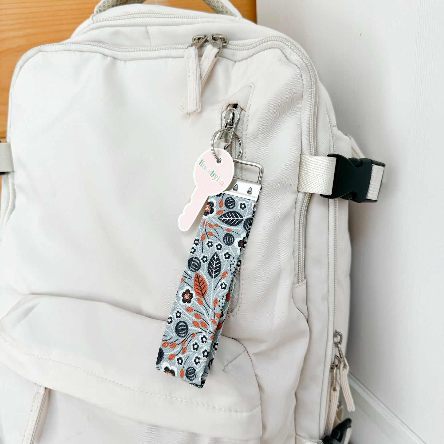 Blue & Orange Floral Key Fob I Floral Themed Wristlet I Trendy Keychain