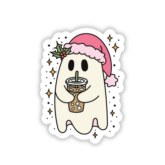 Coffee loving Christmas ghost sticker