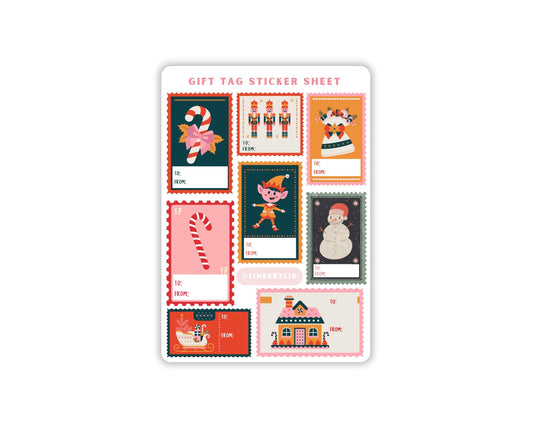 Dark Christmas Stamps Holiday Gift Tag Sticker Sheet