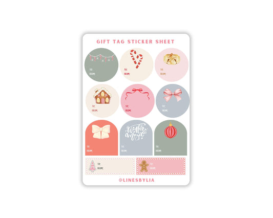 Festive Christmas Holiday Gift Tag Sticker Sheet