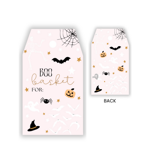 Pastel Light Pink Boo Basket Tag | Happy Halloween Tag | Spooky Season Tag | BOO Basket Gift Tag | Girl Halloween Set of 10 Double Sided