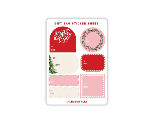 Pink & Red Christmas Holiday Gift Tag Sticker Sheet