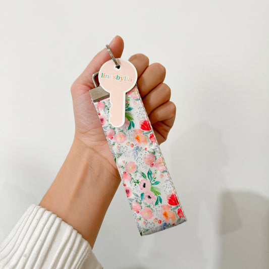 Pastel Girly Floral Key Fob I Watercolor Floral Themed Wristlet I Trendy Keychain