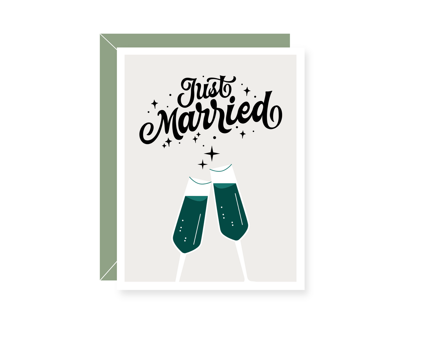 Just Married Green Greeting Card