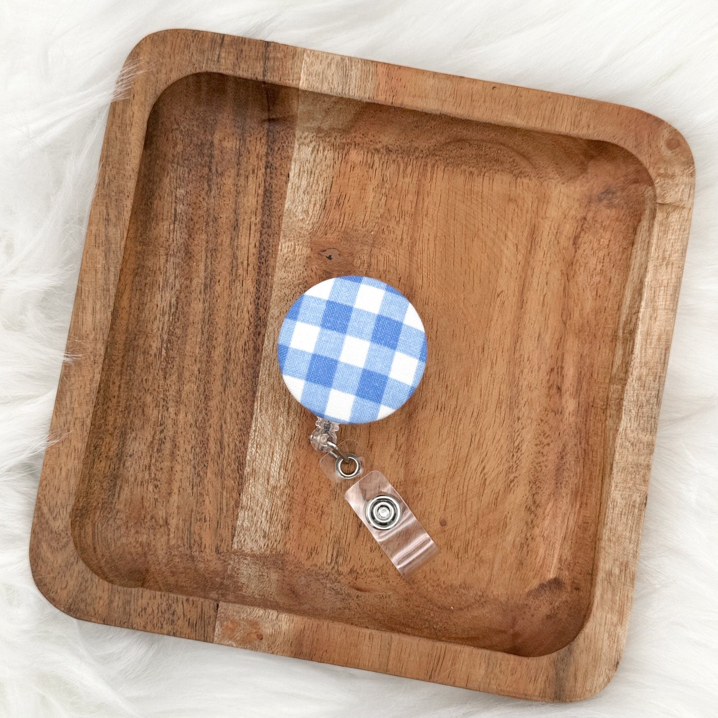 Blue Gingham ID Badge Reel