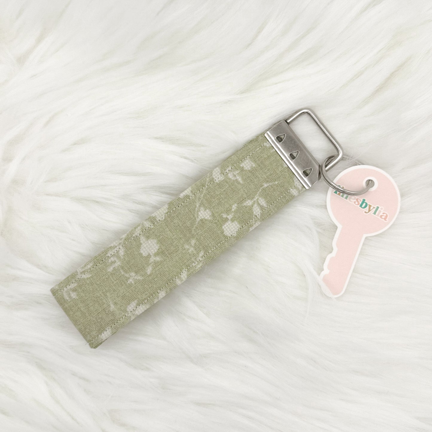 Pastel Green Floral Wristlet Keychain