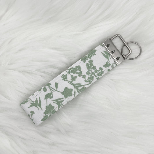 Light Green & White Floral Wristlet Keychain