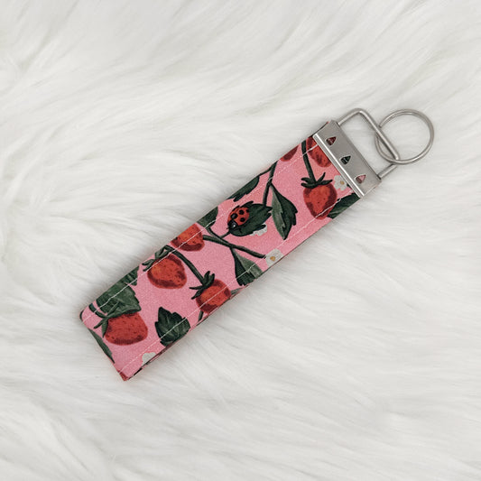 Strawberry & Butterflies Wristlet Keychain