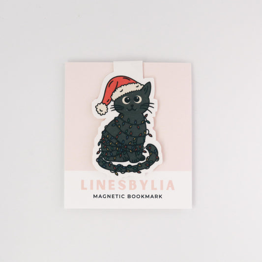 Black Cat With Santa Hat Magnetic Bookmark