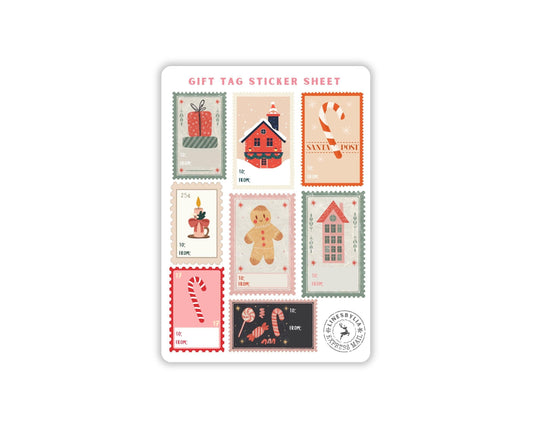 Christmas Stamps Holiday Gift Tag Sticker Sheet