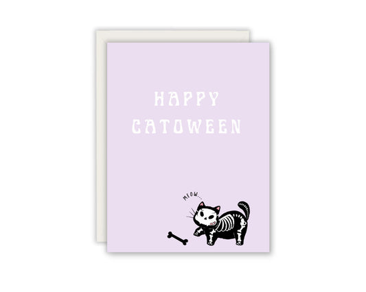 Happy Catoween Greeting Card - Boo Basket Greeting Card - Halloween Greeting Card - Spooky Greeting Card - Skeleton Cat Halloween Card