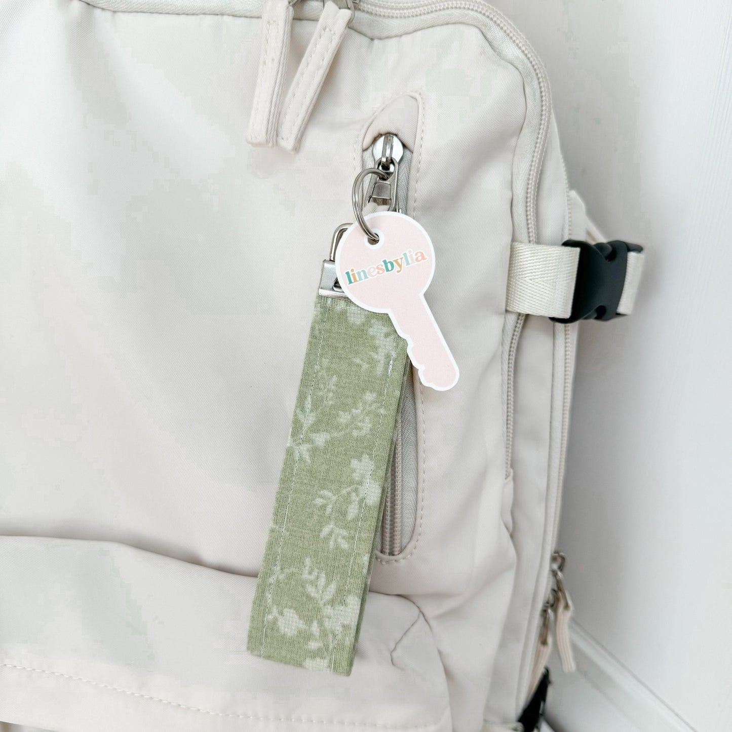 Pastel Green Floral Wristlet Keychain