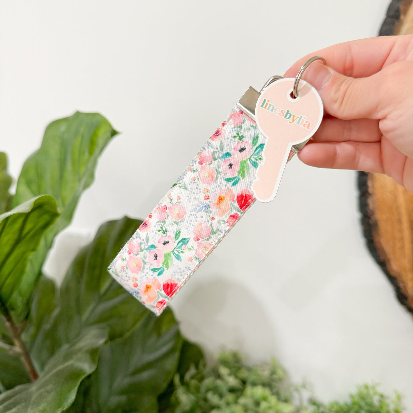 Pastel Girly Floral Wristlet Keychain