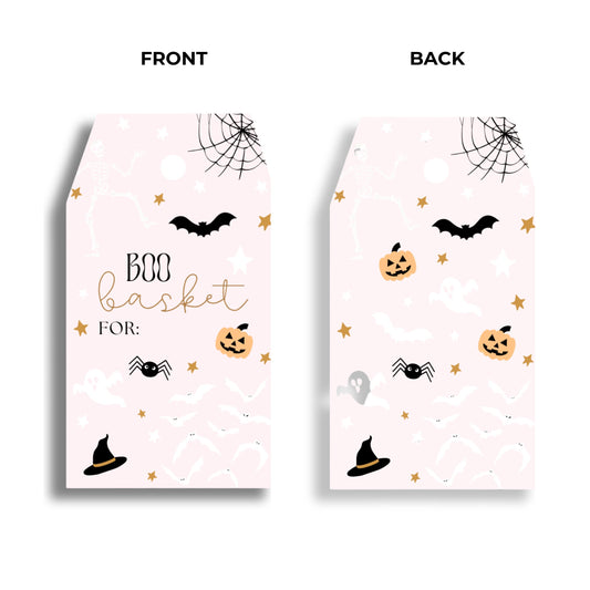 Pastel Light Pink Boo Basket Tag | Happy Halloween Tag | Spooky Season Tag | BOO Basket Gift Tag | Girl Halloween Set of 10 Double Sided