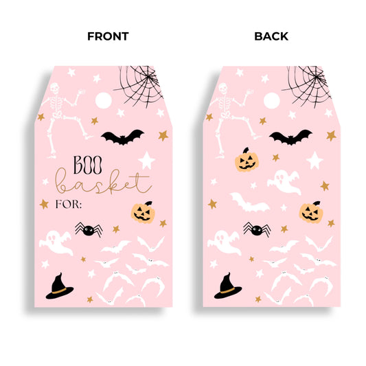 Pastel Pink Boo Basket Tag | Happy Halloween Gift Tag | Spooky Season Tag | BOO Basket Gift Tag | Girl Halloween Set of 10 Double Sided