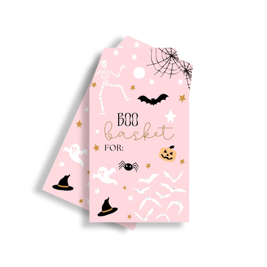 Pastel Pink Boo Basket Tag | Happy Halloween Gift Tag | Spooky Season Tag | BOO Basket Gift Tag | Girl Halloween Set of 10 Double Sided